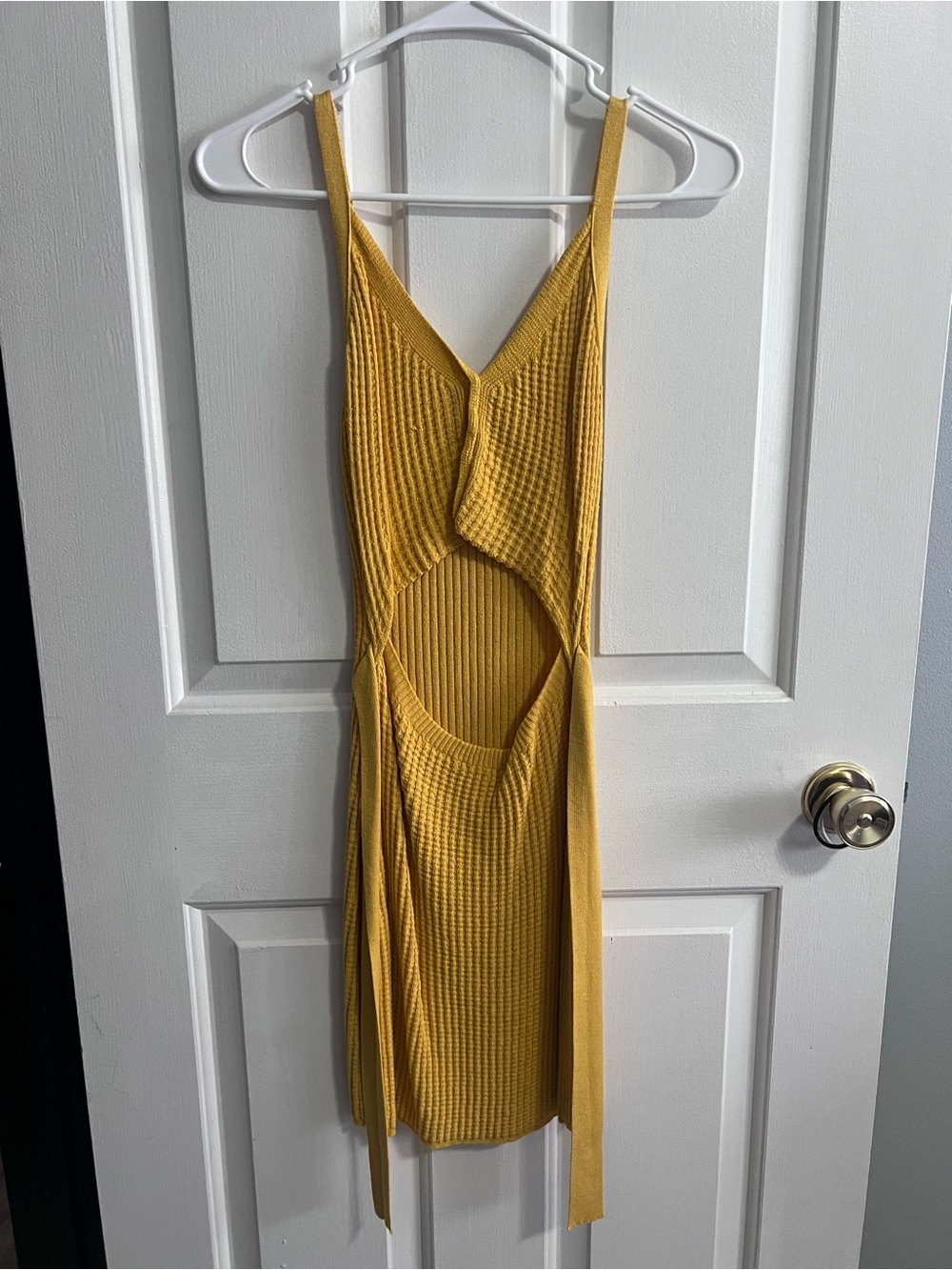 Cider Mustard Cutout Ribbed Mini Dress